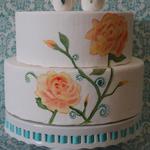 Hand painted Flower Cake topped with sugar Love Birds