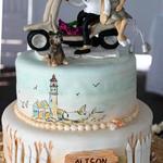 Beach Wedding cake was hand painted to match the invitations
