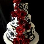 Black and White Cake with handmade Black Magic Roses