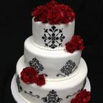Black and White Damask Design with Handmade Red Roses